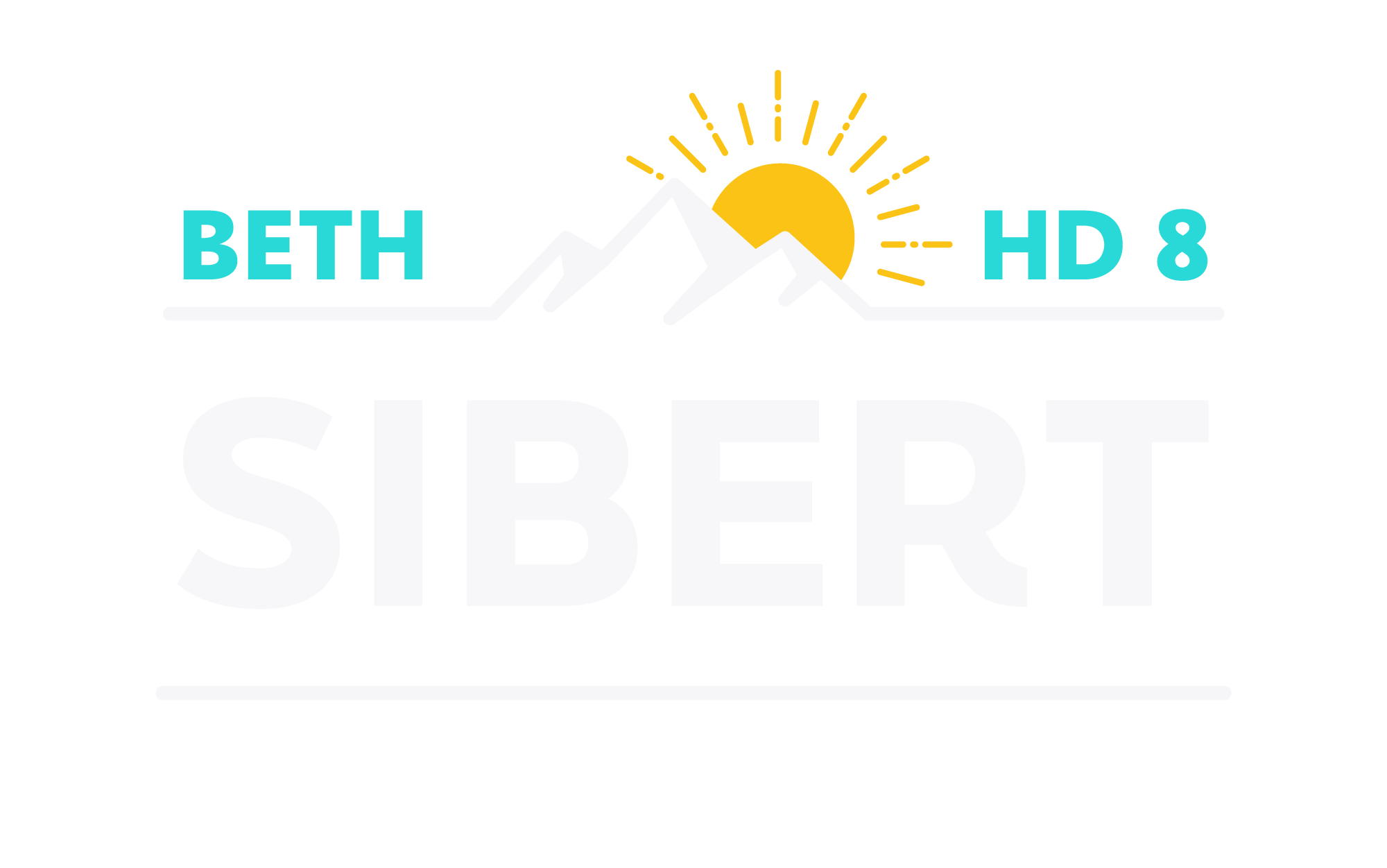 Beth Sibert for House District 8 logo features sun emerging over mountains